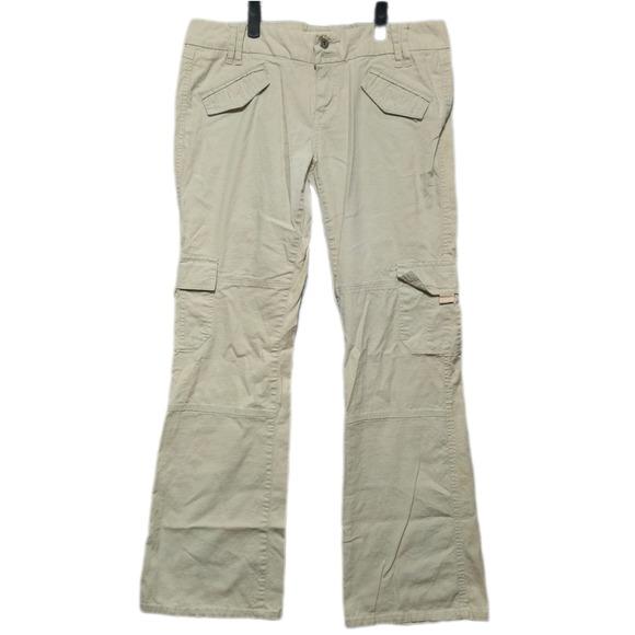 anchor blue Pants - ANCHOR BLUE Womens 11 Beige Cargo Flare Pants Y2K Utility Stretch Casual Vintage